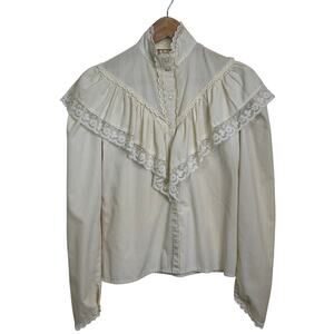 Jessica's Gunnies Size 7 Ivory and White Lace Gunne Sax Button Up Blouse